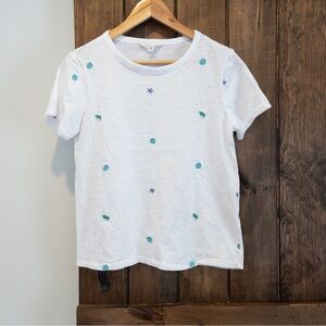 Lucky Brand Cotton Seashell & Starfish Embroidered Tee Coastal Beachy Small